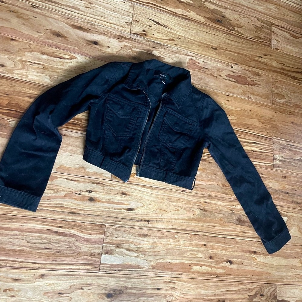 Black cropped jean jacket